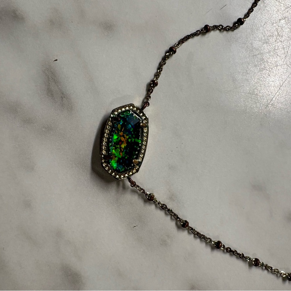 Kendra Scott Iridescent Green and Silver Necklace